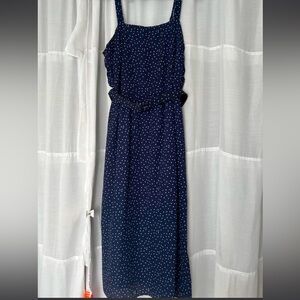 Three Pink Hearts One Navy Polka Dot Midi Dress